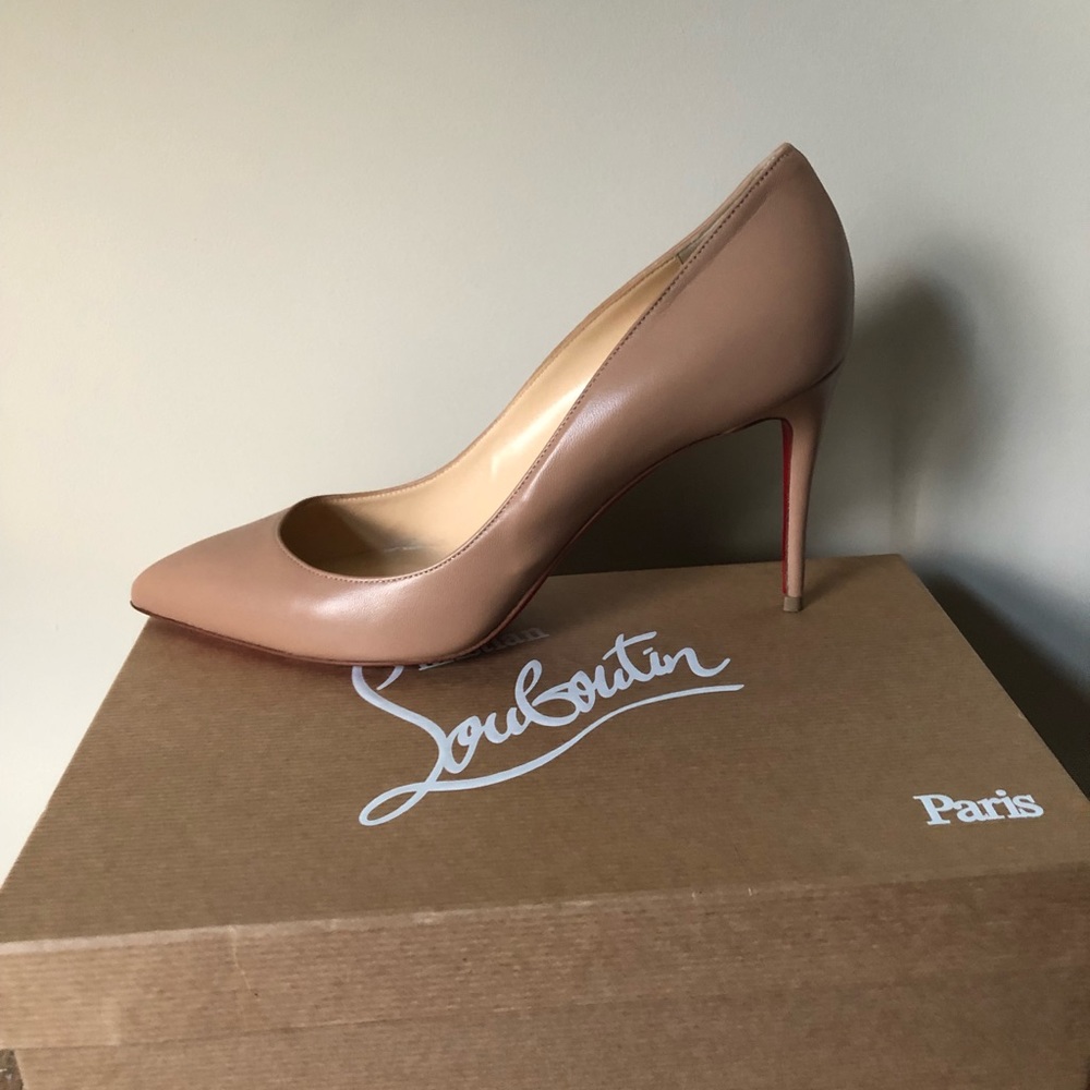 Christian Louboutin Beige Leather Pointed Toe Pump with Red Sole